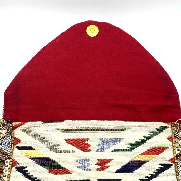 Boho Beaded Sequin Aztec Envelope Clutch Bag Purse Chain Strap Southwestern Art - Picture 6 of 8